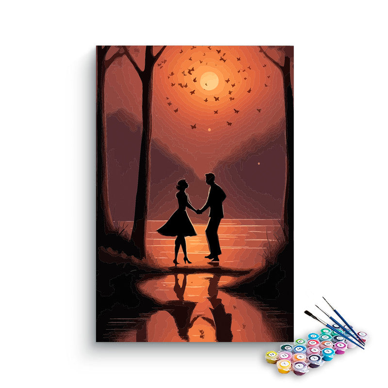 DIY Painting Kit -Romantic Couple Silhouette at Sunset Paint by Numbers Kit