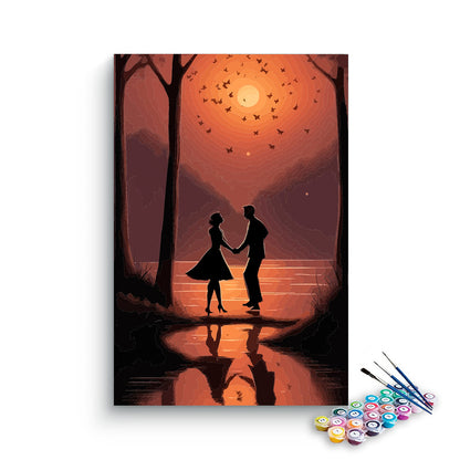 DIY Painting Kit -Romantic Couple Silhouette at Sunset Paint by Numbers Kit