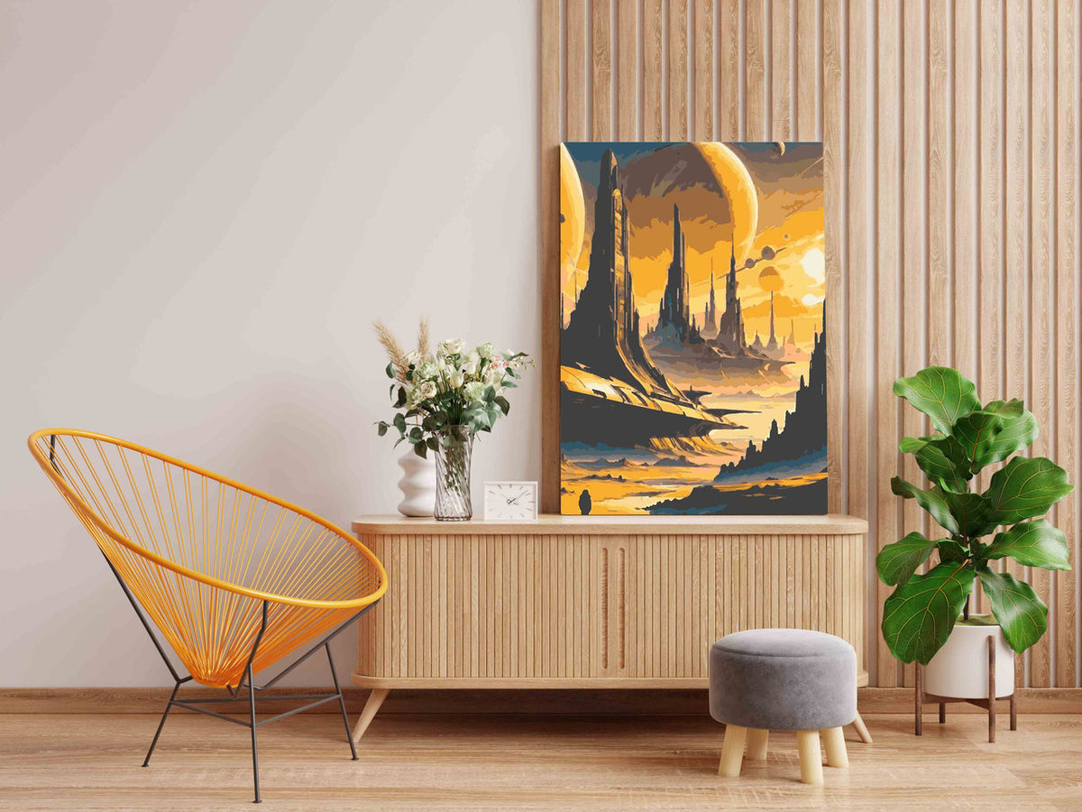 DIY Paint by numbers kit - Sci-Fi Golden Planet City Paint by Numbers Kit