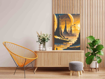 DIY Paint by numbers kit - Sci-Fi Golden Planet City Paint by Numbers Kit
