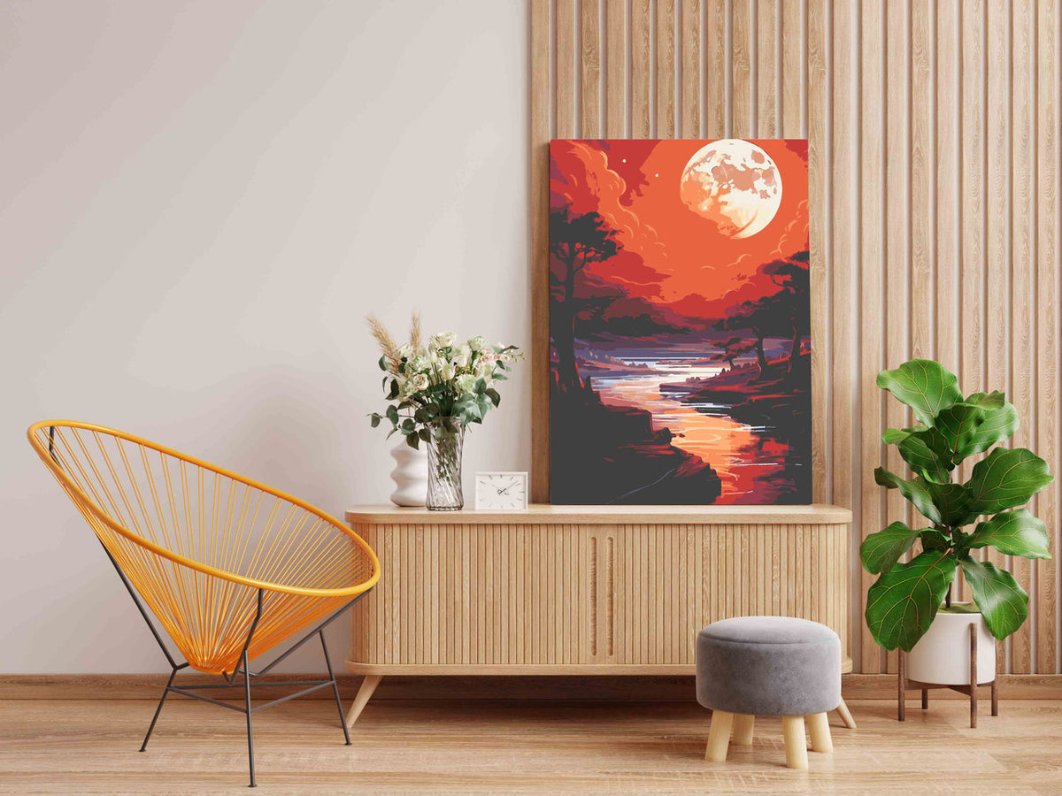 DIY Paint by numbers kit - Blood Moon Red River Wilderness Paint by Numbers Kit