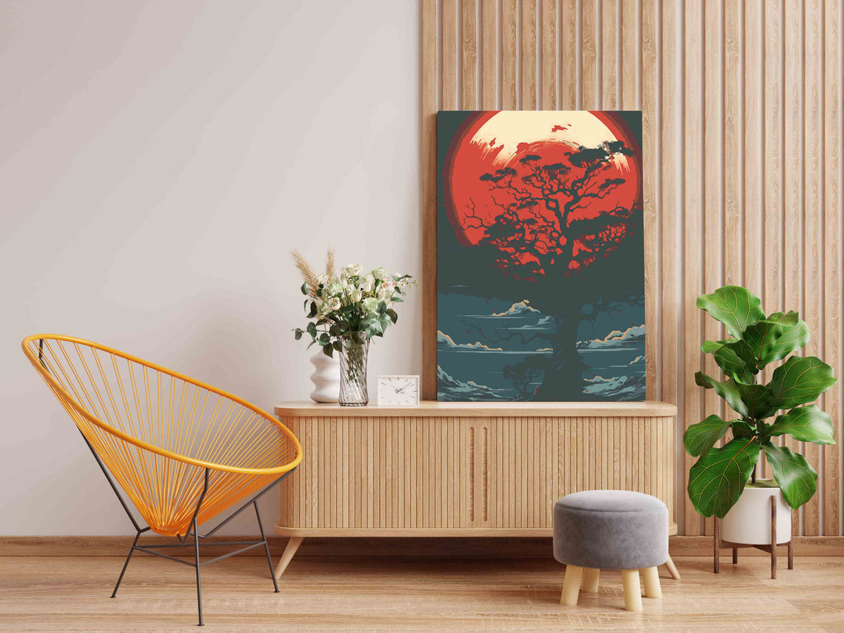 DIY Paint by numbers kit - Lone Tree Against Giant Red Moon Paint by Numbers Kit