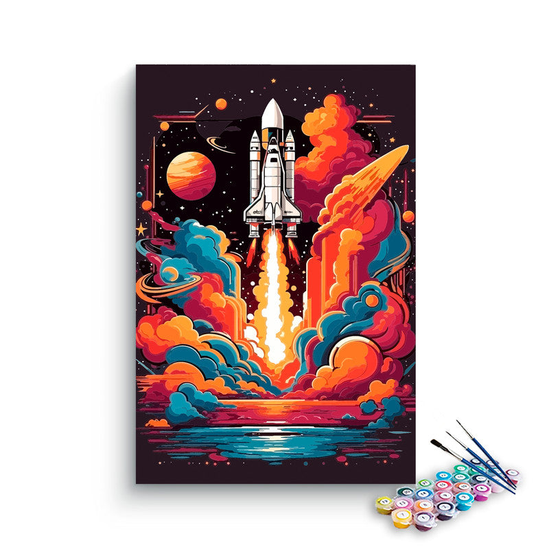 DIY Painting Kit -Colorful Space Shuttle Launch Paint by Numbers Kit