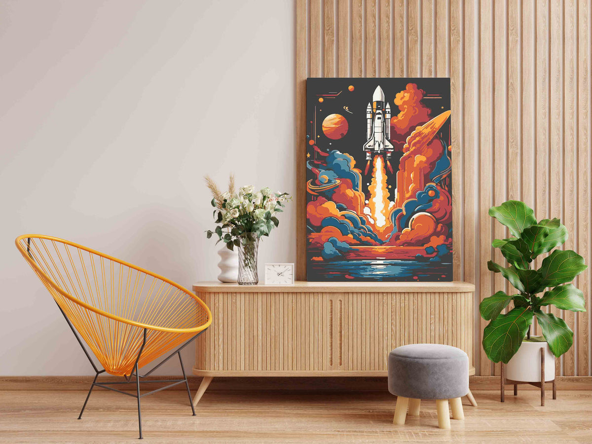 DIY Paint by numbers kit - Colorful Space Shuttle Launch Paint by Numbers Kit
