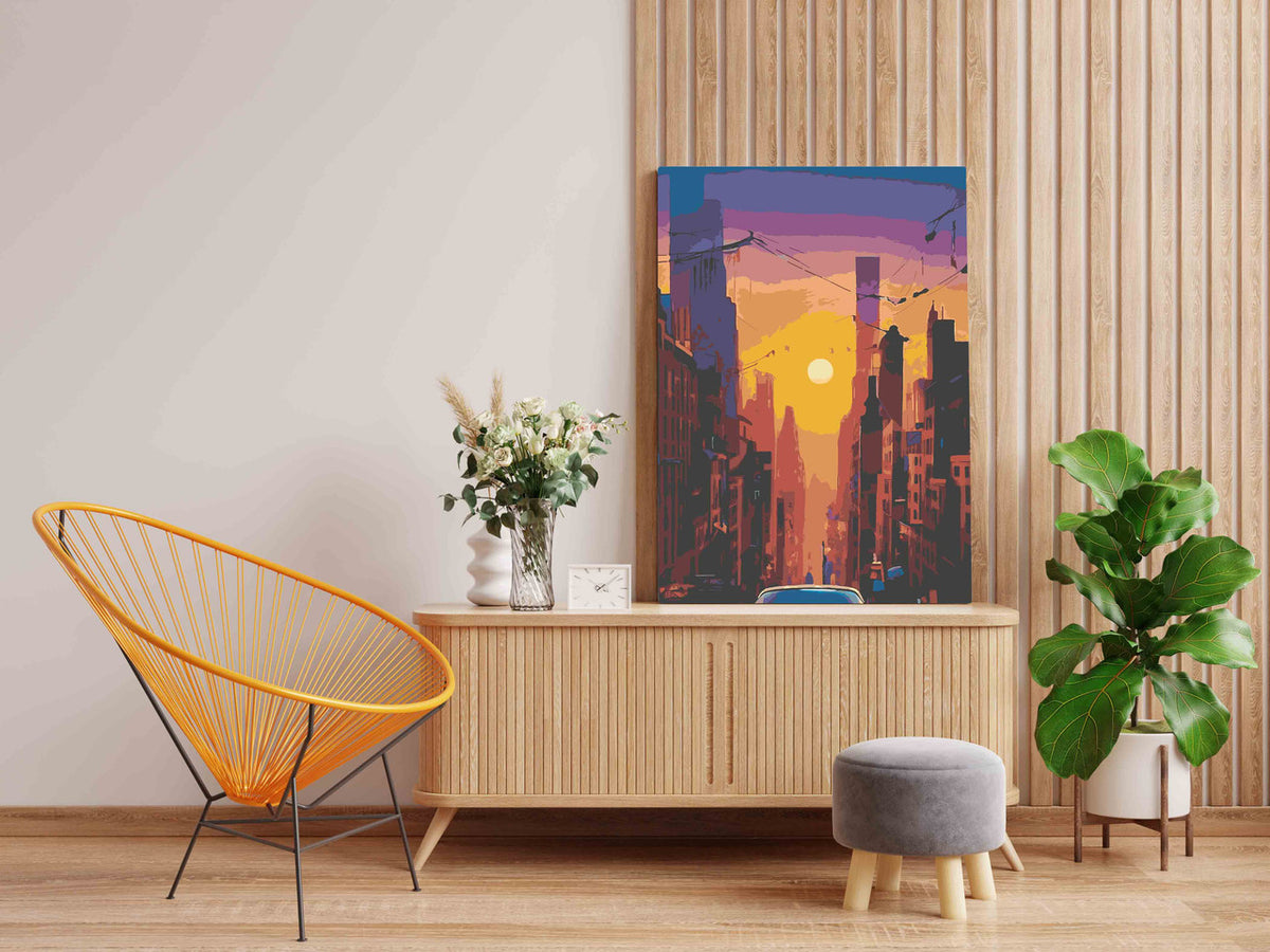 DIY Paint by numbers kit - NYC Cityscape Sunset with Vintage Car Paint by Numbers Kit