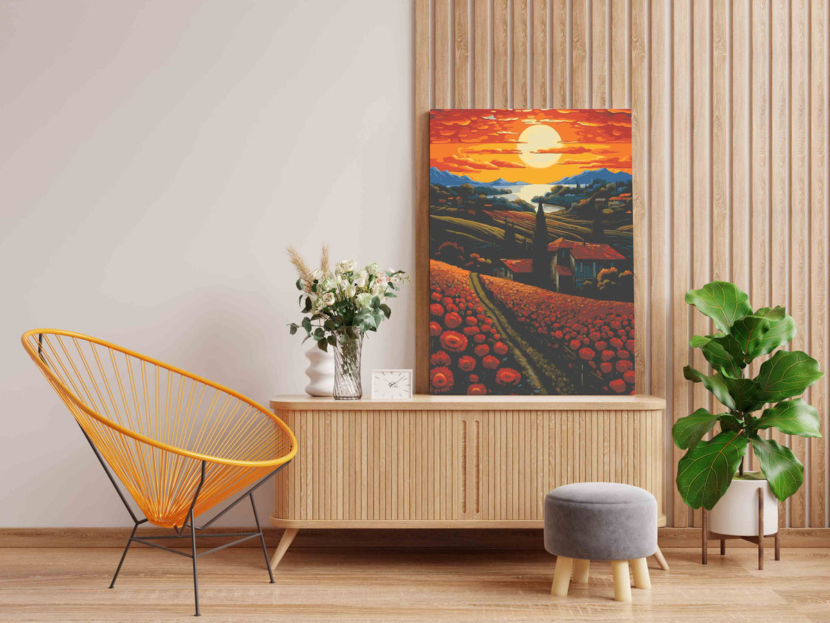 DIY Paint by numbers kit - Tuscan Countryside Poppy Field Sunset Paint by Numbers Kit