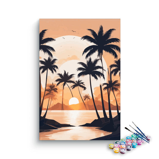 DIY Painting Kit -Tropical Palm Tree Silhouette Beach Sunset Paint by Numbers Kit