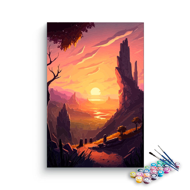 DIY Painting Kit -Fantasy Canyon Rocky Landscape Sunset Paint by Numbers Kit