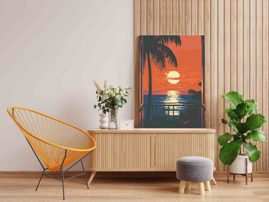DIY Paint by numbers kit - Tropical Balcony Ocean Sunset Paint by Numbers Kit