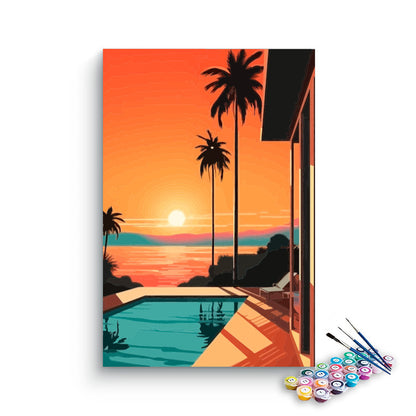 DIY Painting Kit -Villa Infinity Pool Palm Tree Sunset Paint by Numbers Kit