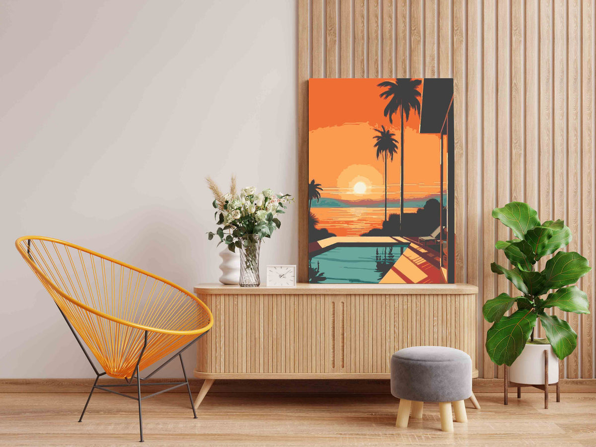 DIY Paint by numbers kit - Villa Infinity Pool Palm Tree Sunset Paint by Numbers Kit