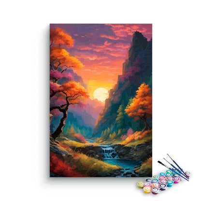 DIY Painting Kit -Autumn Valley Waterfall Canyon Sunset Paint by Numbers Kit