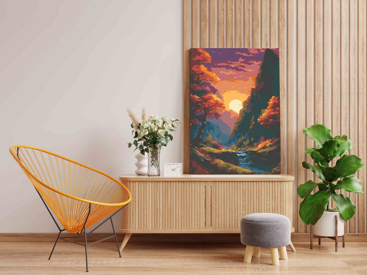 DIY Paint by numbers kit - Autumn Valley Waterfall Canyon Sunset Paint by Numbers Kit