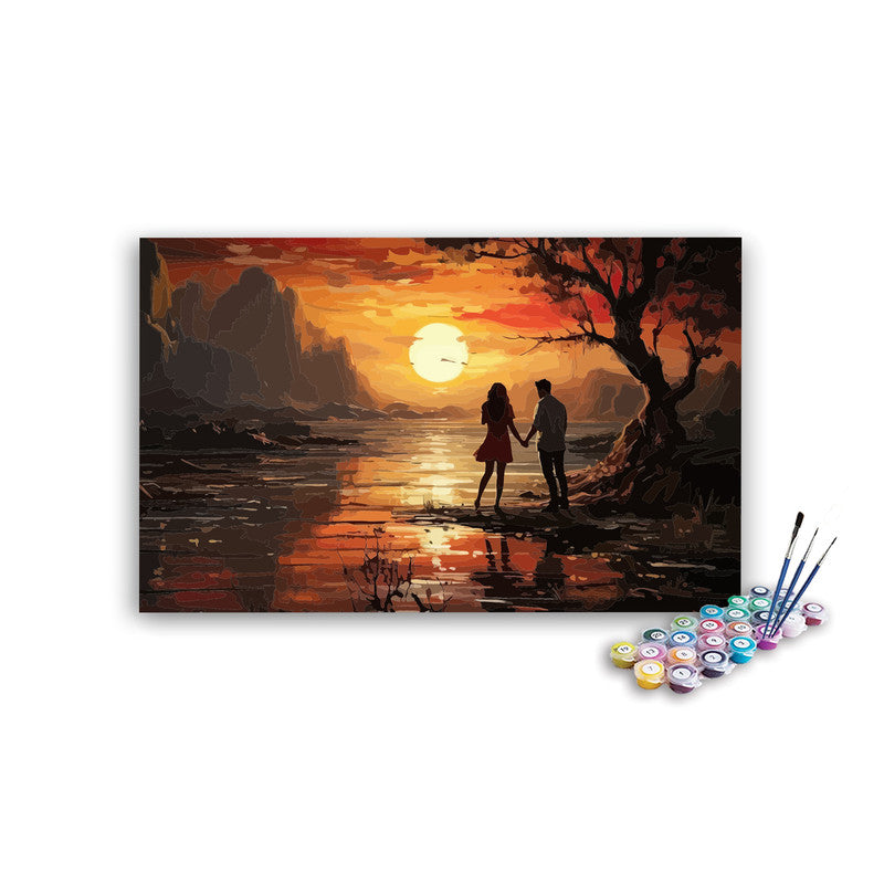 DIY Painting Kit -Romantic Couple Sunset by the River Paint by Numbers Kit