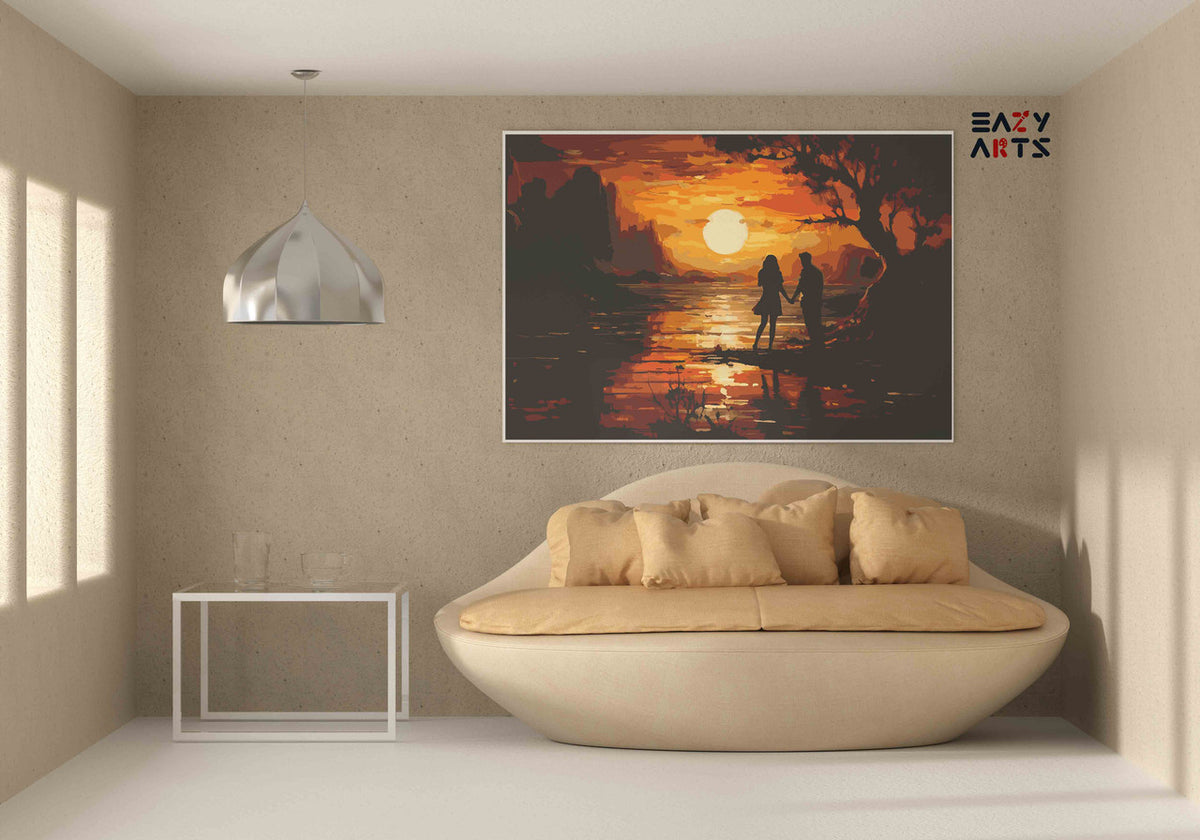 DIY Paint by numbers kit - Romantic Couple Sunset by the River Paint by Numbers Kit