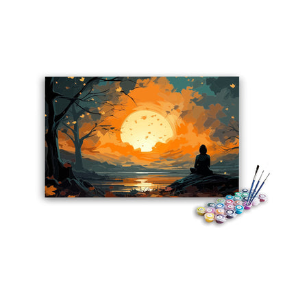 DIY Painting Kit -Solitary Soul Meditating Under Moonlit Sky Paint by Numbers Kit
