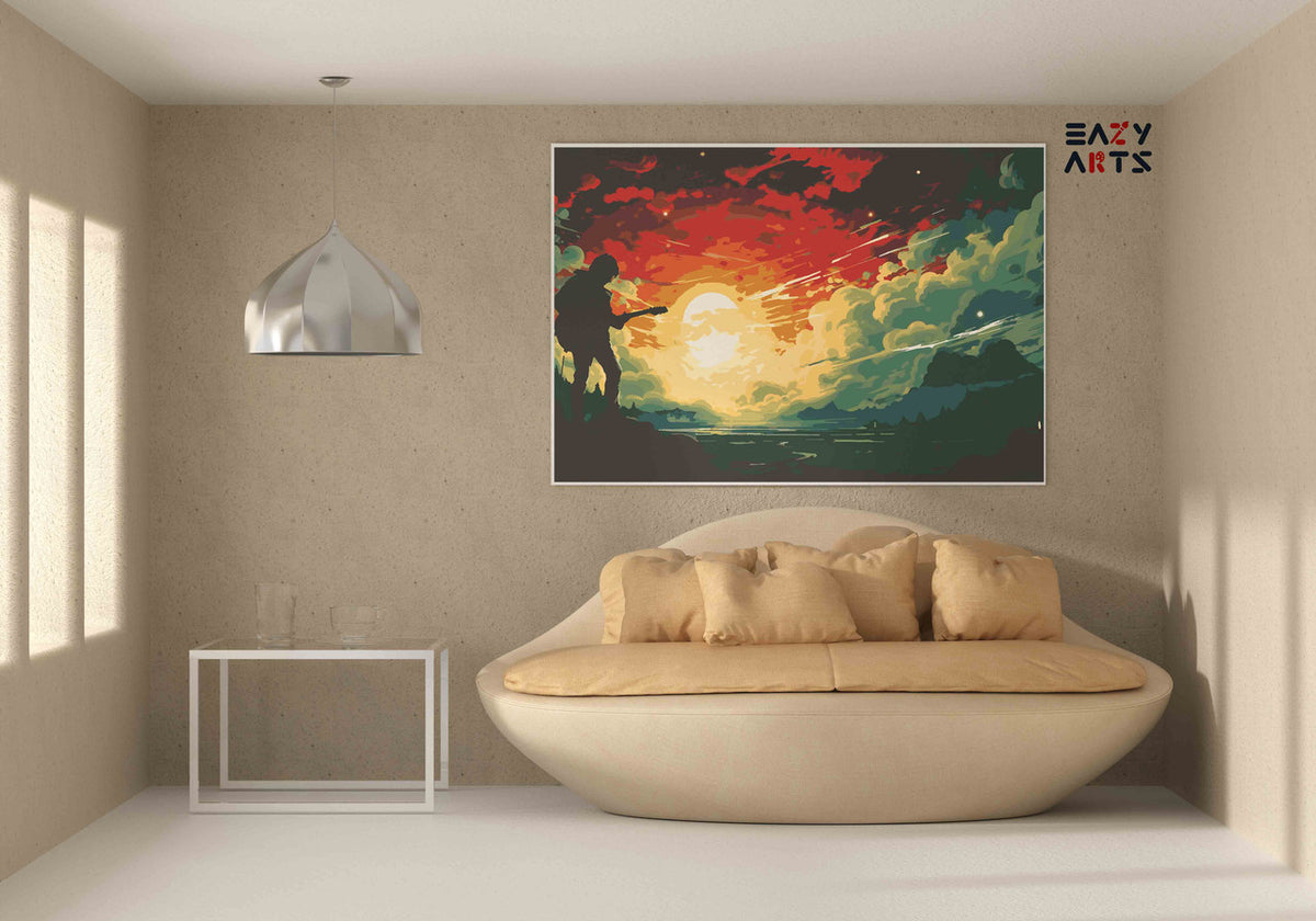 DIY Paint by numbers kit - Guitarist Silhouette Against Stormy Sky Sunset Paint by Numbers Kit