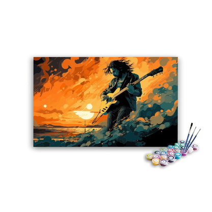 DIY Painting Kit -Rock Guitarist in Fiery Orange Storm Paint by Numbers Kit