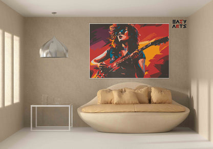 DIY Paint by numbers kit - Female Rock Star Pop Art Guitar Solo Paint by Numbers Kit