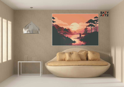 DIY Paint by numbers kit - Serene Pink Sunset Valley with Silhouette Trees Paint by Numbers Kit