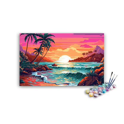 DIY Painting Kit -Tropical Beach Sunset with Ocean Waves Paint by Numbers Kit