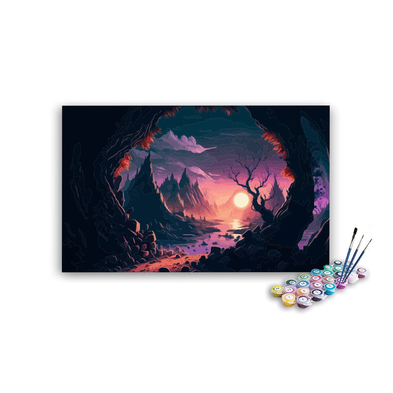DIY Painting Kit -Fantasy Cave Opening to Purple Mountain Sunset Paint by Numbers Kit