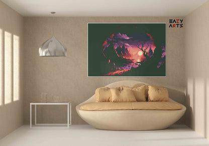 DIY Paint by numbers kit - Fantasy Cave Opening to Purple Mountain Sunset Paint by Numbers Kit