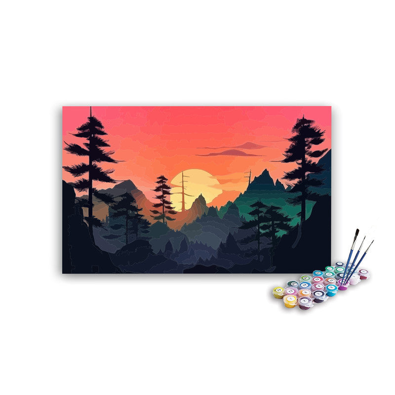 DIY Painting Kit -Forest Mountain Sunset Silhouette Paint by Numbers Kit