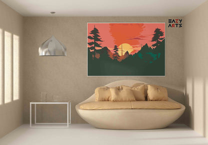 DIY Paint by numbers kit - Forest Mountain Sunset Silhouette Paint by Numbers Kit