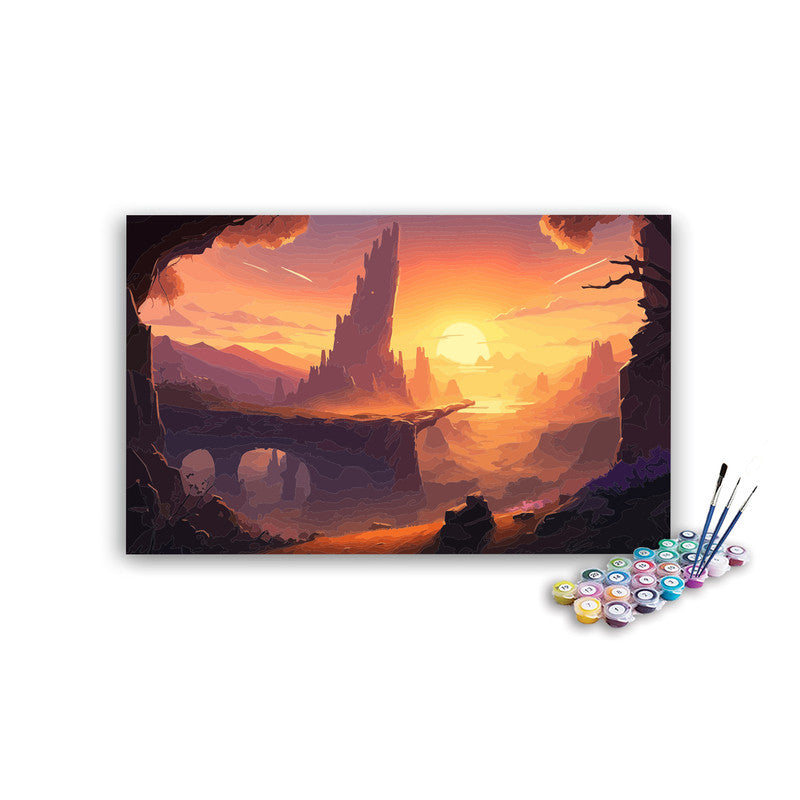 DIY Painting Kit -Ancient Desert Canyon with Stone Tower Sunset Paint by Numbers Kit