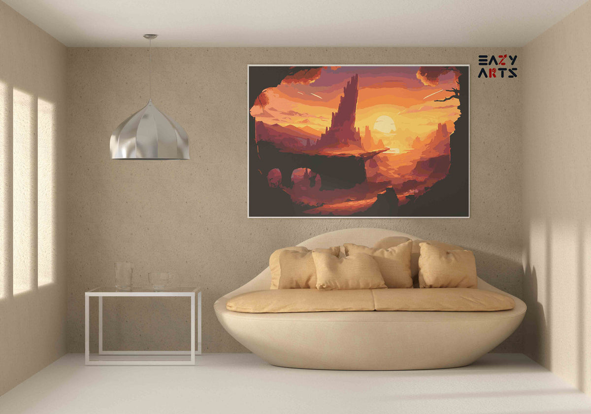 DIY Paint by numbers kit - Ancient Desert Canyon with Stone Tower Sunset Paint by Numbers Kit