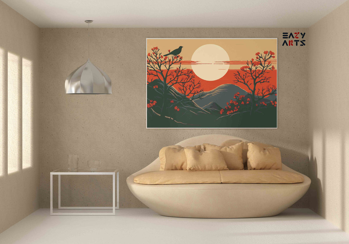 DIY Paint by numbers kit - Japanese Bird on Blossom Branch Mountain Sunset Paint by Numbers Kit