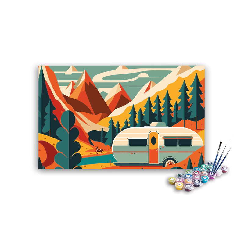 DIY Painting Kit -Retro Camper Van in Colourful Mountain Valley Paint by Numbers Kit