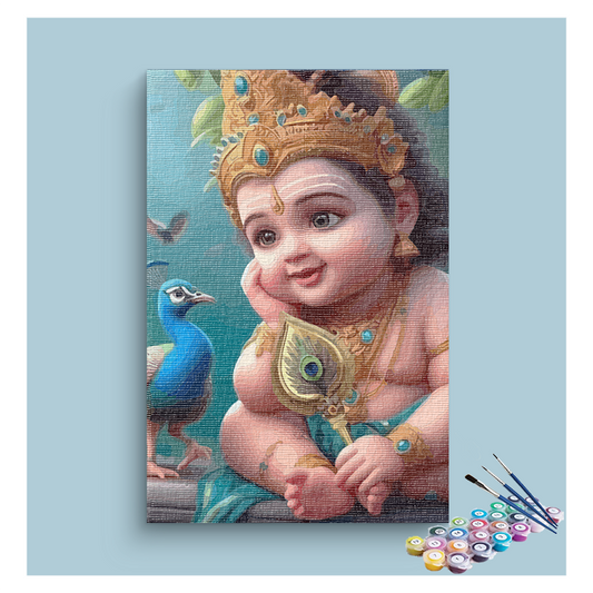 DIY Painting Kit - Innocent Joy: Bal Krishna with Peacock Paint by Numbers Kit