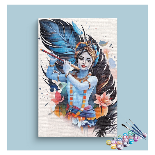 DIY Painting Kit - Artistic Bliss: Modern Krishna with Flute Paint by Numbers Kit