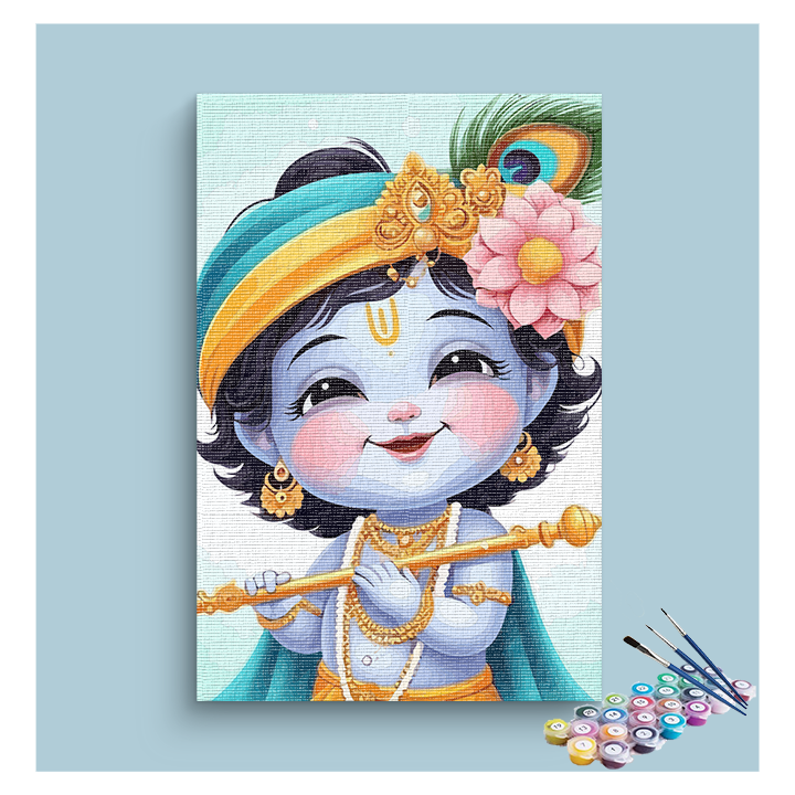 Baby Krishna with Flute Paint by Numbers Kit | Eazy Arts