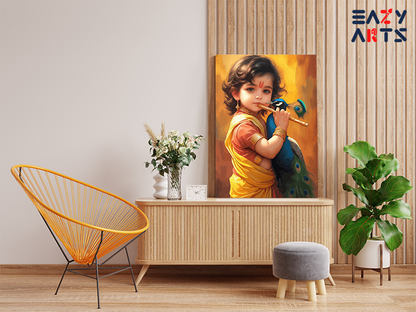 DIY PBN Kit - Child Krishna with Flute and Peacock Paint by Numbers Kit