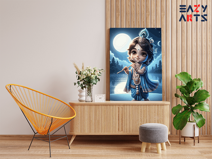 DIY PBN Kit - Moonlit Melody: Baby Krishna Playing Flute Paint by Numbers Kit