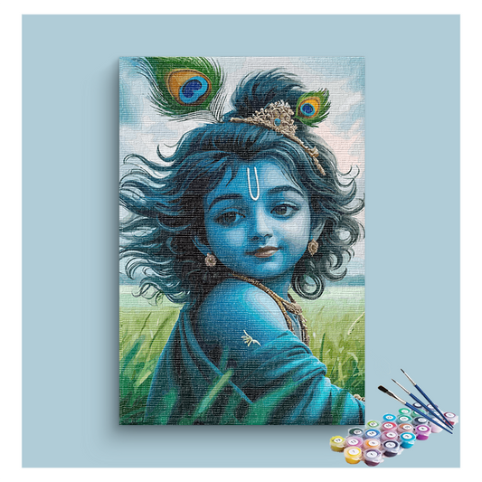 DIY Painting Kit - Divine Bliss: Baby Krishna in the Fields Paint by Numbers Kit