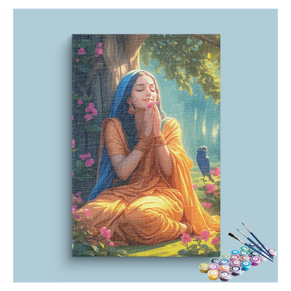 DIY Painting Kit - Divine Serenity: Sita in Contemplation Under the Tree Paint by Numbers Kit