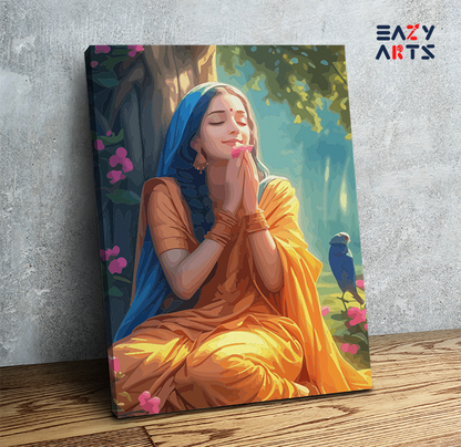 DIY Paint by numbers kit - Divine Serenity: Sita in Contemplation Under the Tree Paint by Numbers Kit