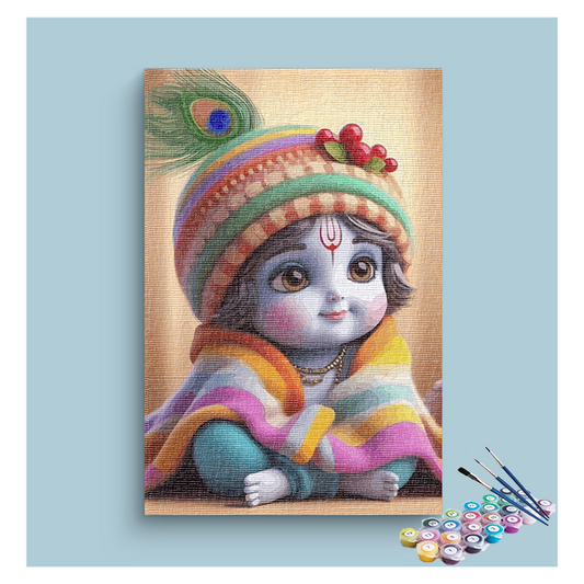 DIY Painting Kit - Cuddly Krishna: Baby Krishna in Colorful Blanket Paint by Numbers Kit