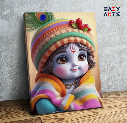 DIY Paint by numbers kit - Cuddly Krishna: Baby Krishna in Colorful Blanket Paint by Numbers Kit