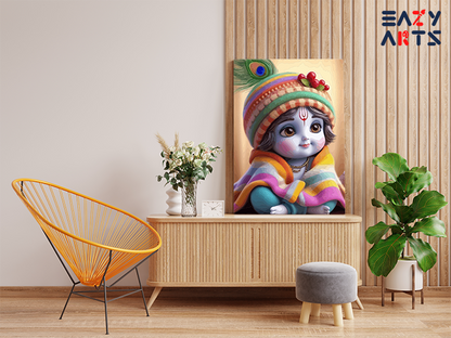 DIY PBN Kit - Cuddly Krishna: Baby Krishna in Colorful Blanket Paint by Numbers Kit