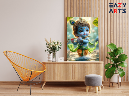 DIY PBN Kit - Joyful Melody: Baby Krishna Playing Flute Paint by Numbers Kit