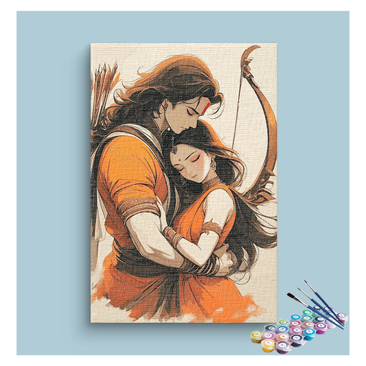 DIY Painting Kit - Eternal Love: Rama and Sita Divine Embrace Paint by Numbers Kit