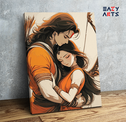 DIY Paint by numbers kit - Eternal Love: Rama and Sita Divine Embrace Paint by Numbers Kit