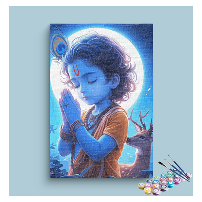 DIY Painting Kit - Moonlit Devotion: Baby Krishna in Prayer Paint by Numbers Kit