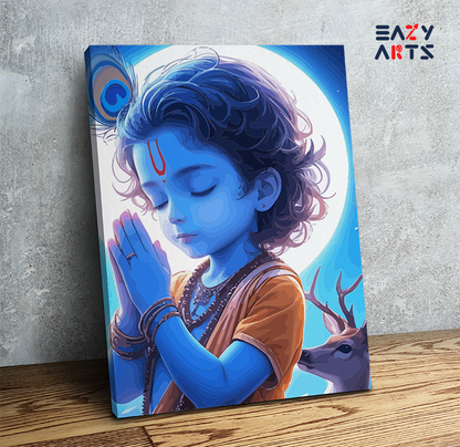 DIY Paint by numbers kit - Moonlit Devotion: Baby Krishna in Prayer Paint by Numbers Kit