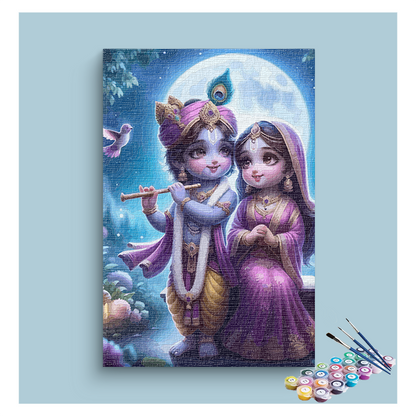 DIY Painting Kit - Moonlit: Baby Krishna and Radha Paint by Numbers Kit